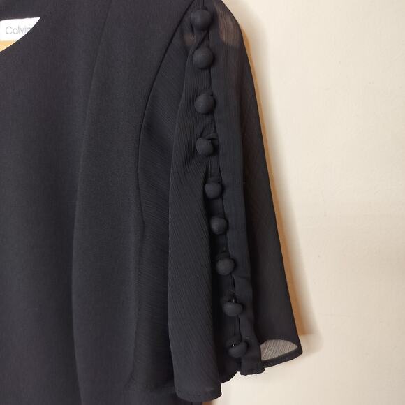 Calvin Klein Black Chiffon Sleeve Dress Sheath - Picture 7 of 11